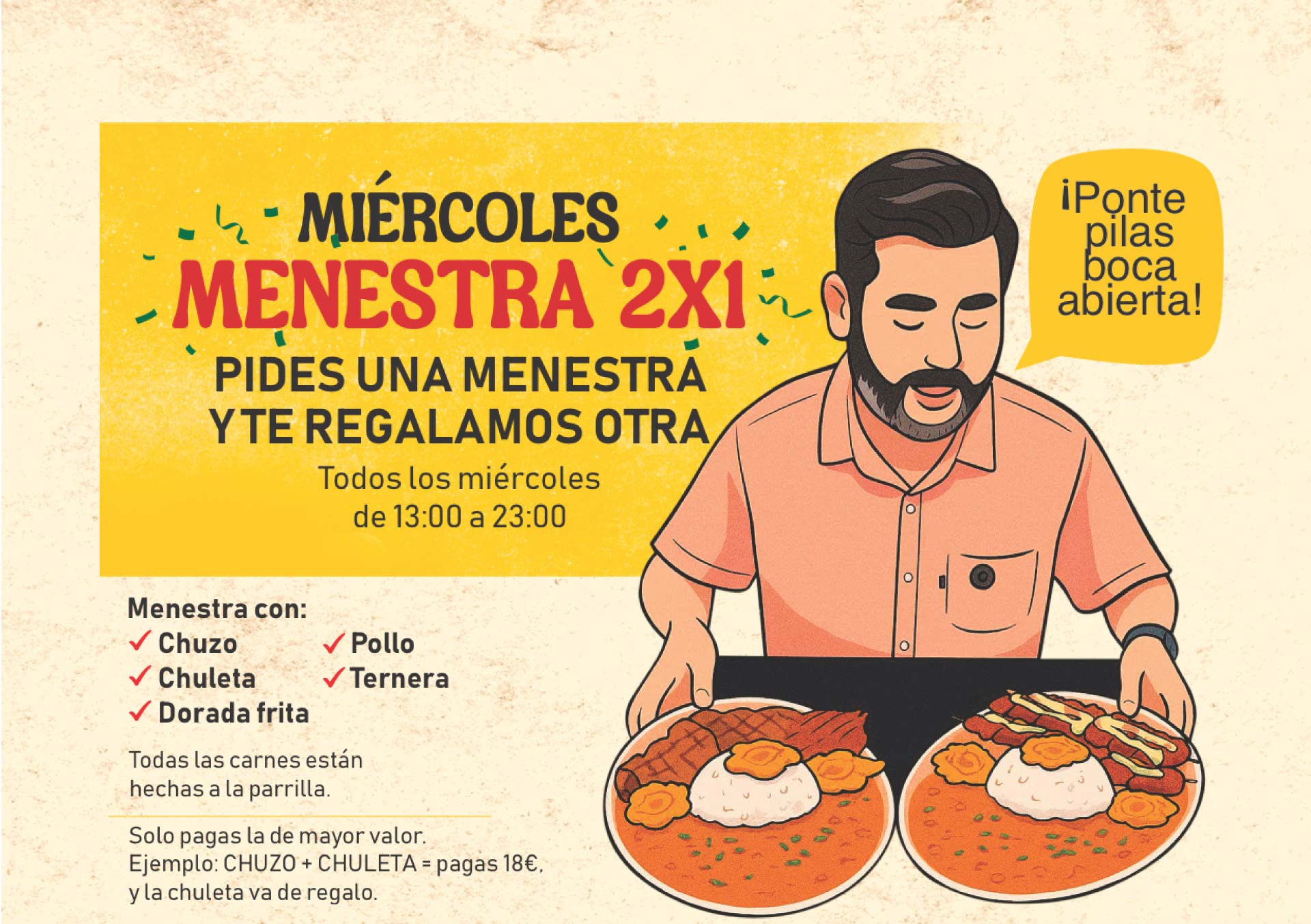miercoles menestra 2x1 la toquilla
